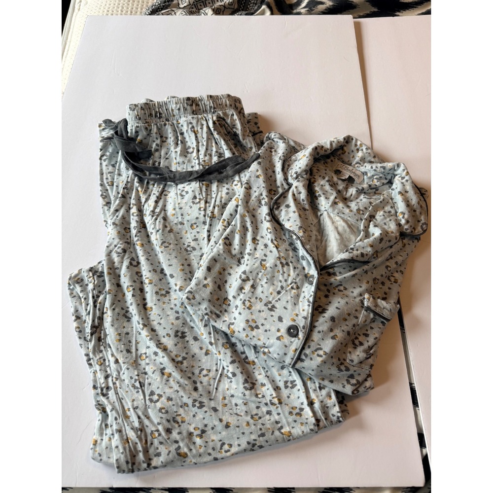 PJ Salvage Womens Blue Leopard Print Pajama Set Long Sleeve Button Up Large